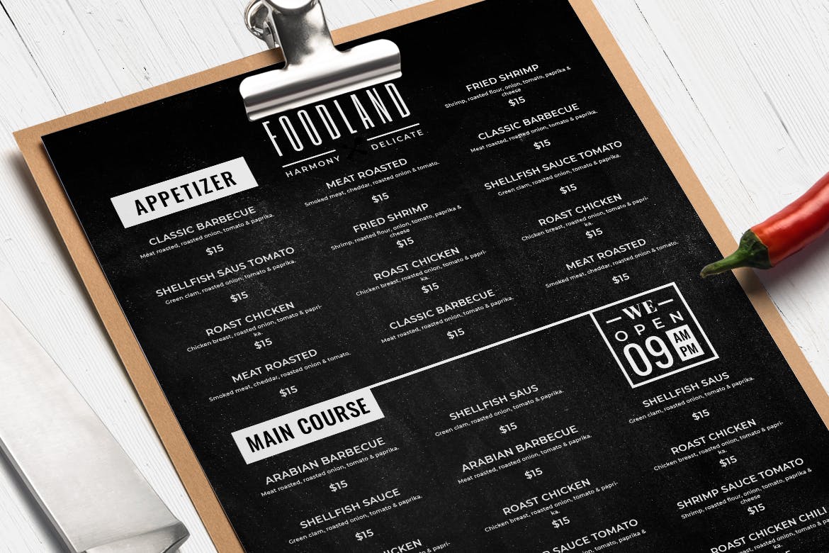 黑板画风格西餐厅大洋岛精选菜单模板v46 Blackboard Food Menu. 46插图1