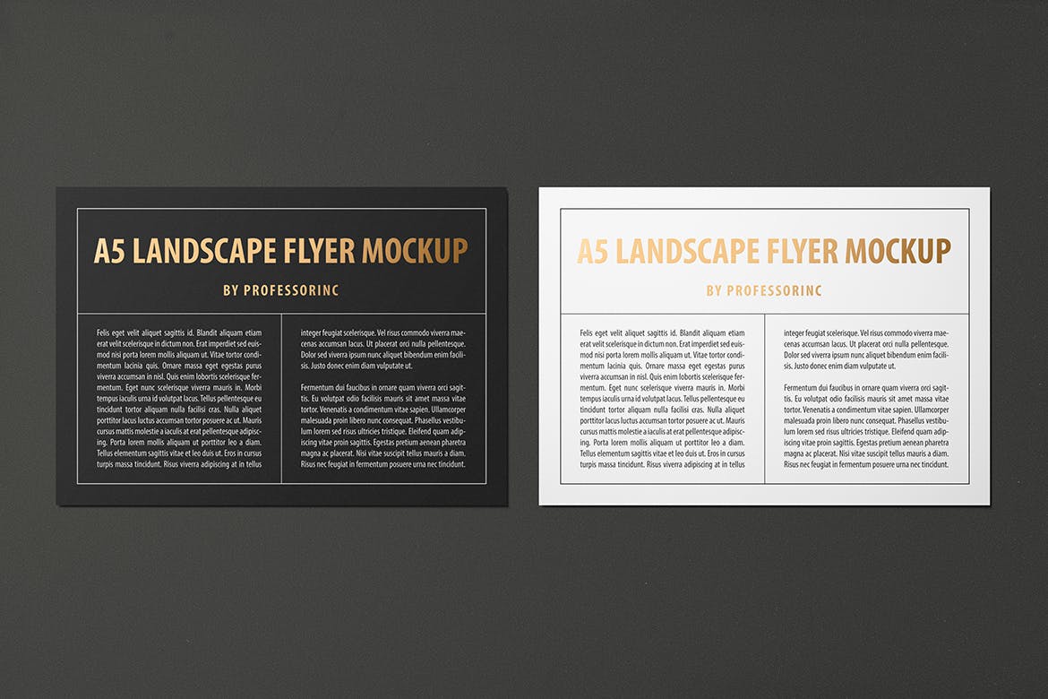 A5尺寸大小烫金设计风格宣传单效果图样机第一素材精选模板 A5 Landscape Flyer Mockup — Foil Stamping Edition插图(5)
