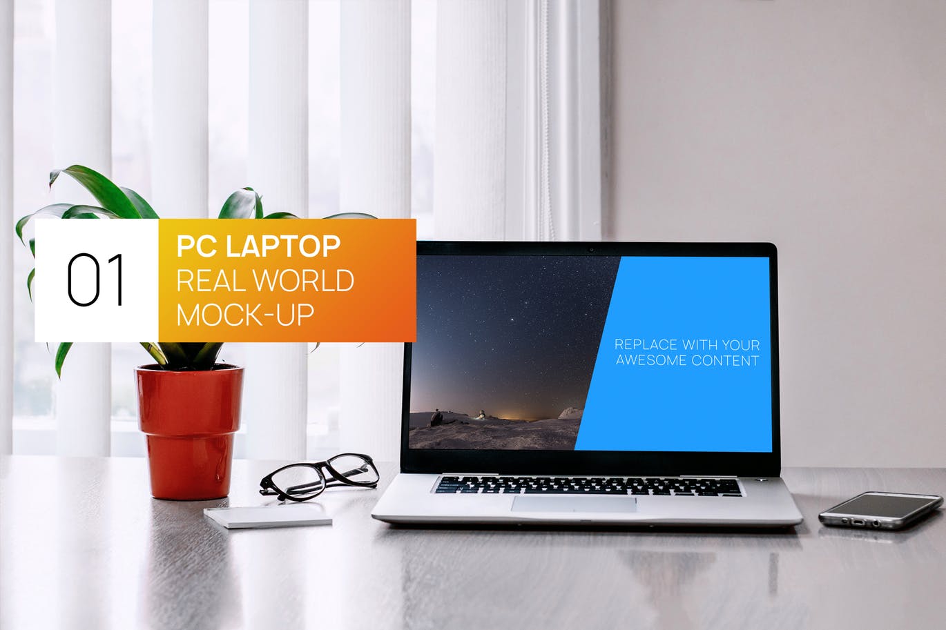 居家办公桌场景笔记本电脑屏幕演示第一素材精选样机 PC Laptop Real World Photo Mock-up插图
