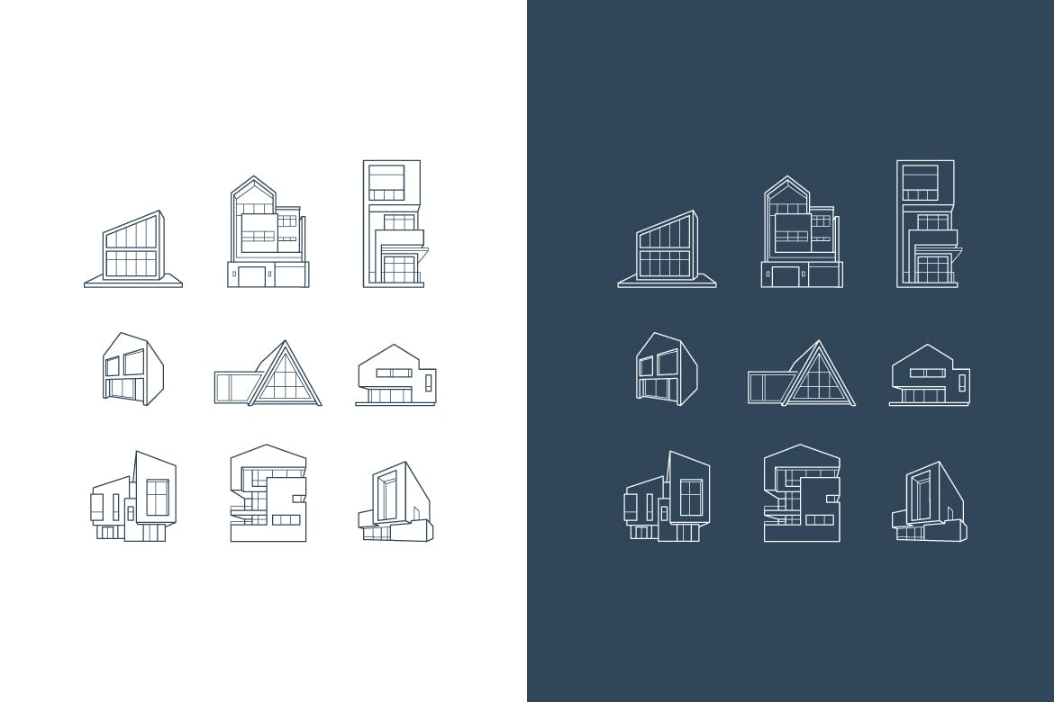建筑房屋框架结构几何图形矢量第一素材精选图标素材 vector logos of icons with architecture houses插图(1)