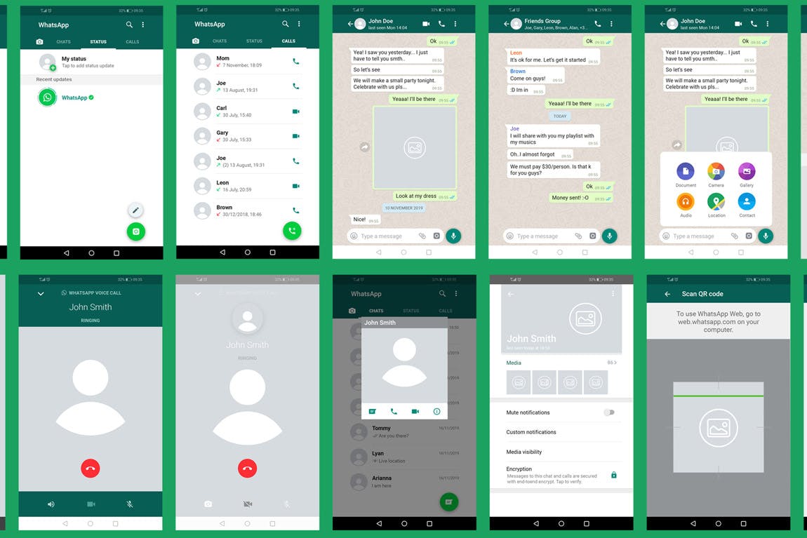 WhatsApp应用界面设计展示第一素材精选样机模板 WhatsApp Mock-Up Template插图(1)