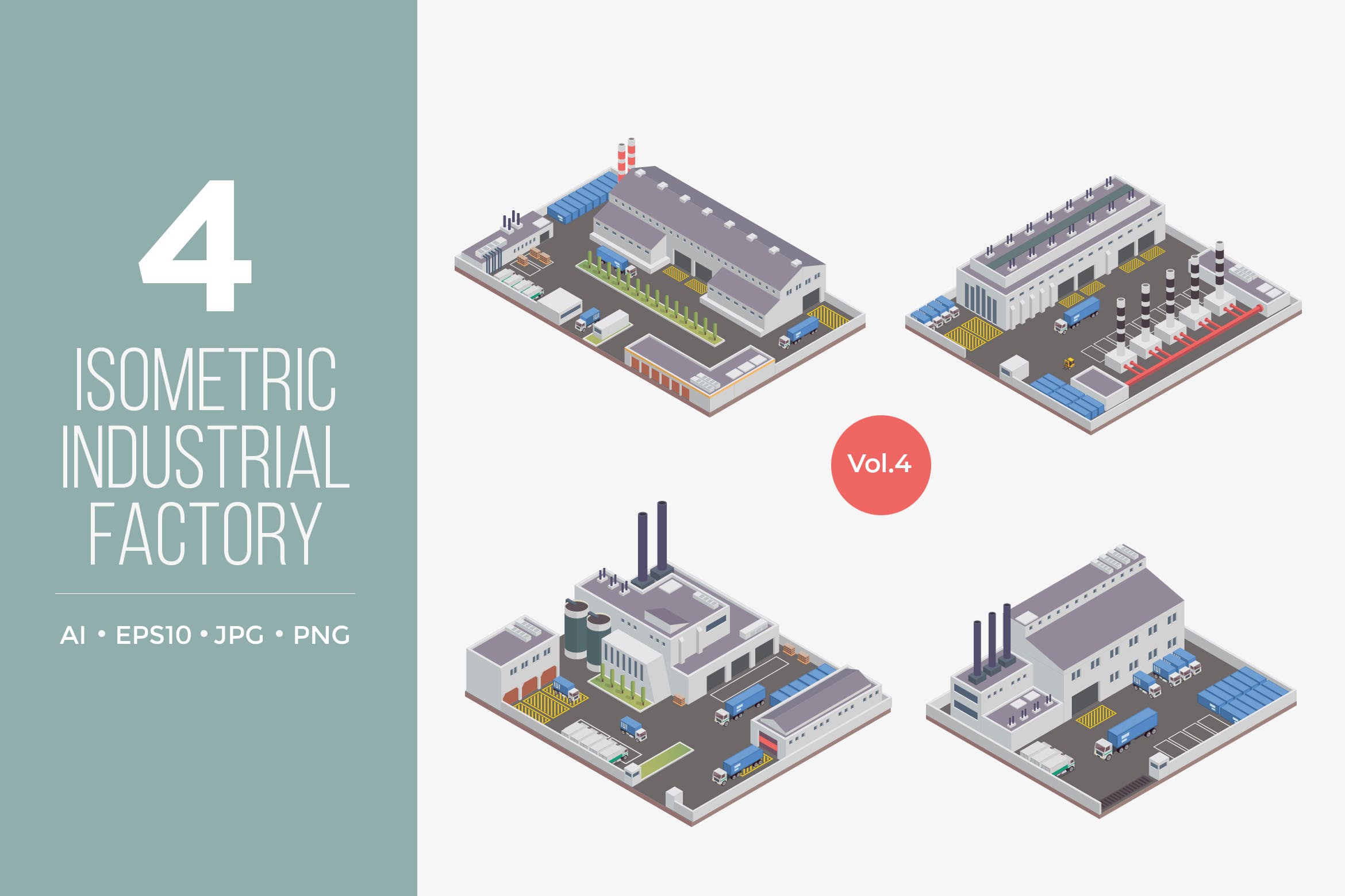工业工厂等距矢量图形v4 Isometric Industrial Factory Vector Set 4插图