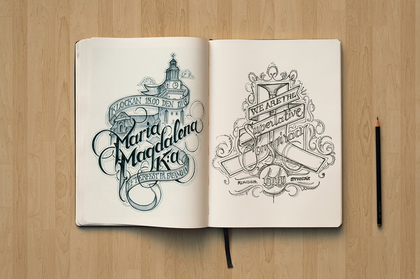 素描本内页设计/艺术作品展示顶视图样机大洋岛精选 Sketchbook Mockup Top View插图2