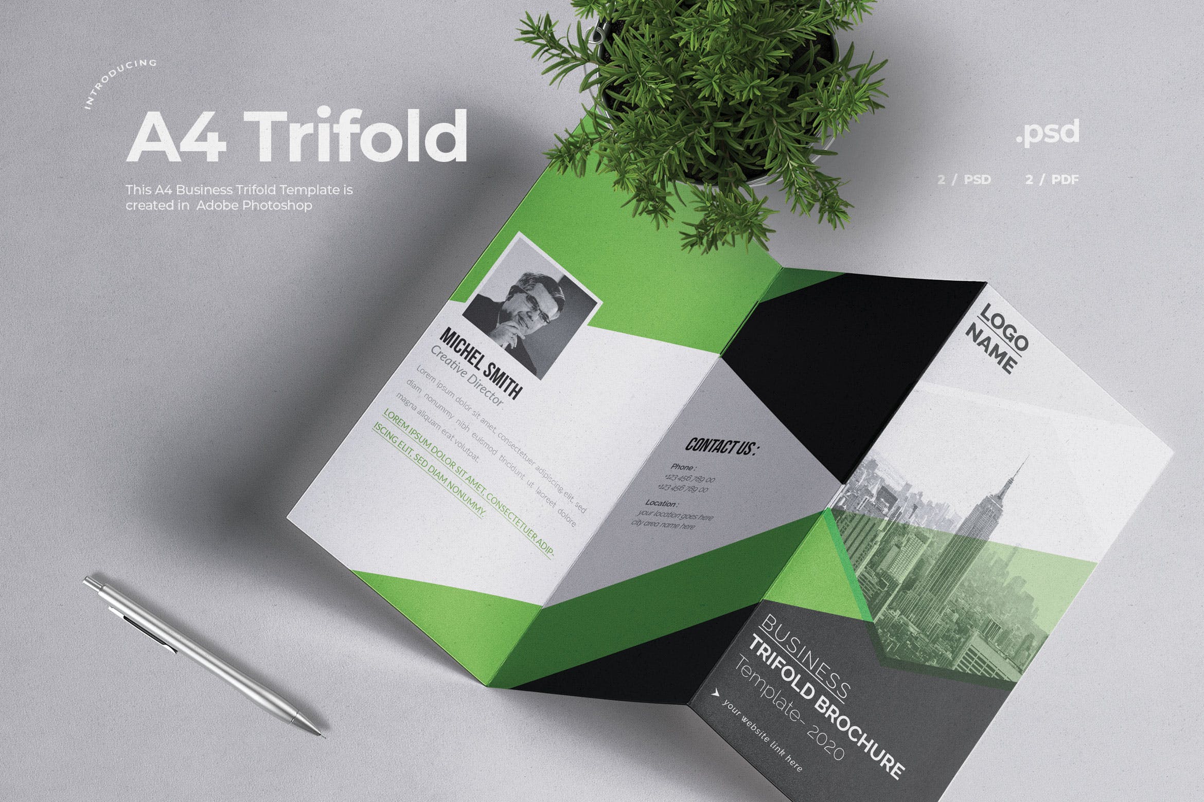 A4尺寸大小企业三折页宣传单模板 Business Trifold Brochure插图