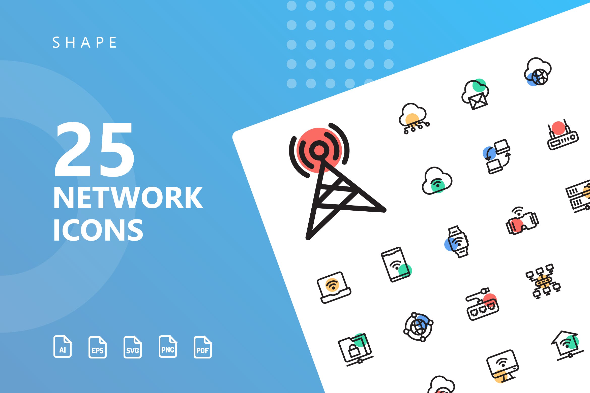 网络科技主题彩色圆点矢量第一素材精选图标 Network Shape Icons插图