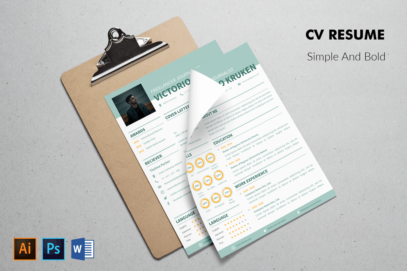 两列式个人简历&推荐信设计模板 CV Resume Professional And Bold插图