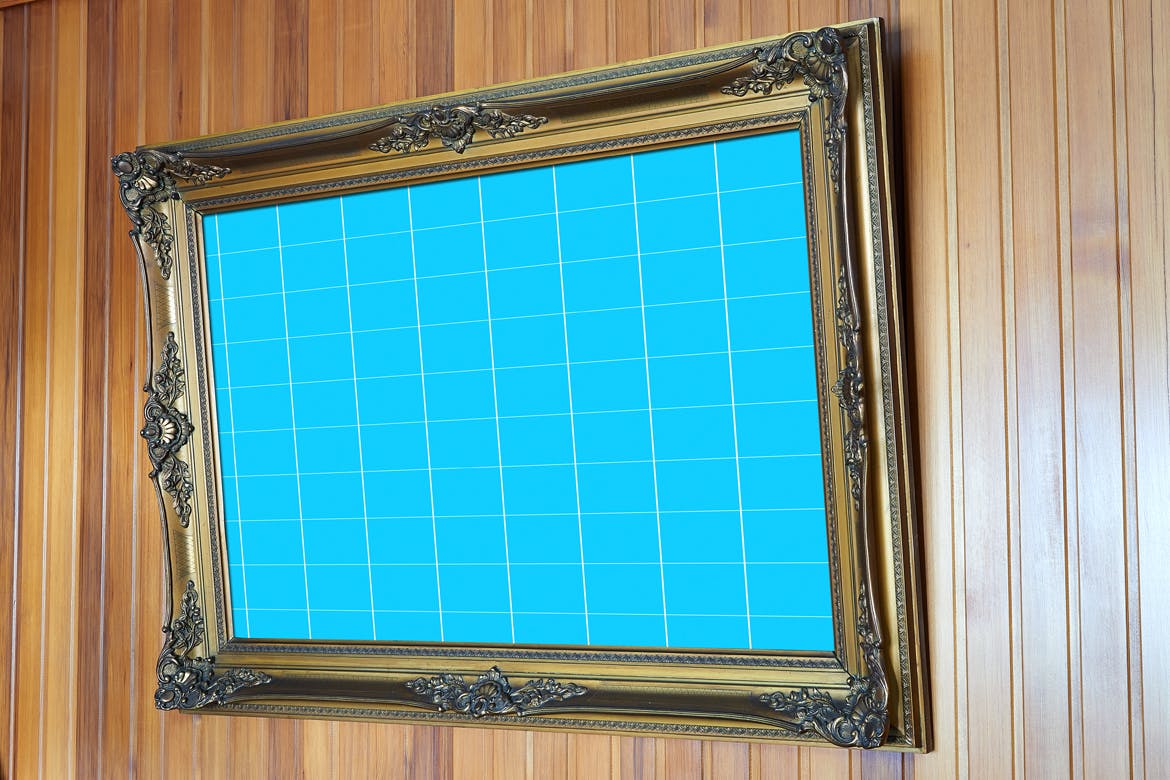 古典风格金色画框相框样机蚂蚁素材精选 Gold_Frame_Perspective_Mockup插图(1)
