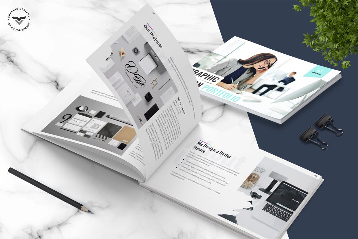 平面设计师作品集画册INDD设计模板 Graphic Designer Portfolio Brochure Template插图(1)