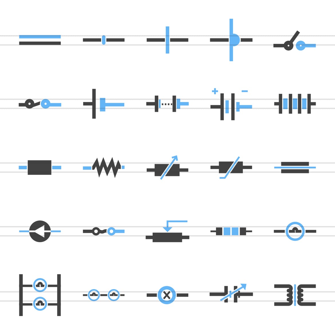 50枚电路线路板主题蓝黑色矢量第一素材精选图标 50 Electric Circuits Blue & Black Icons插图(1)