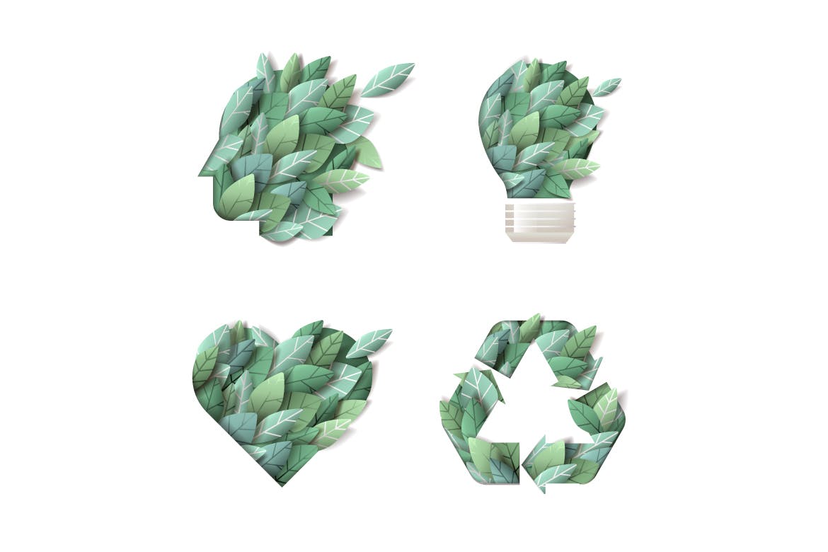 大自然绿色主题概念设计矢量第一素材精选图标素材 Set of nature concept icons插图