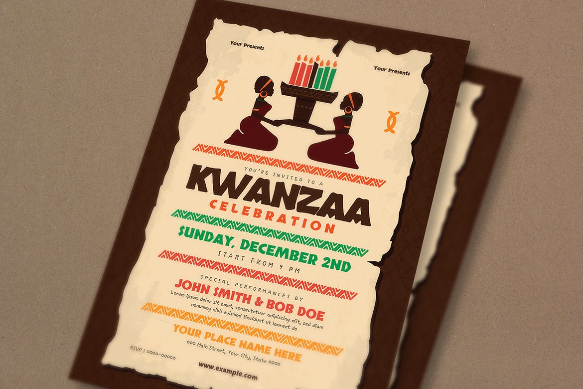 宽扎节庆祝活动主题海报传单蚂蚁素材精选PSD模板 Kwanzaa Event Flyer插图(2)