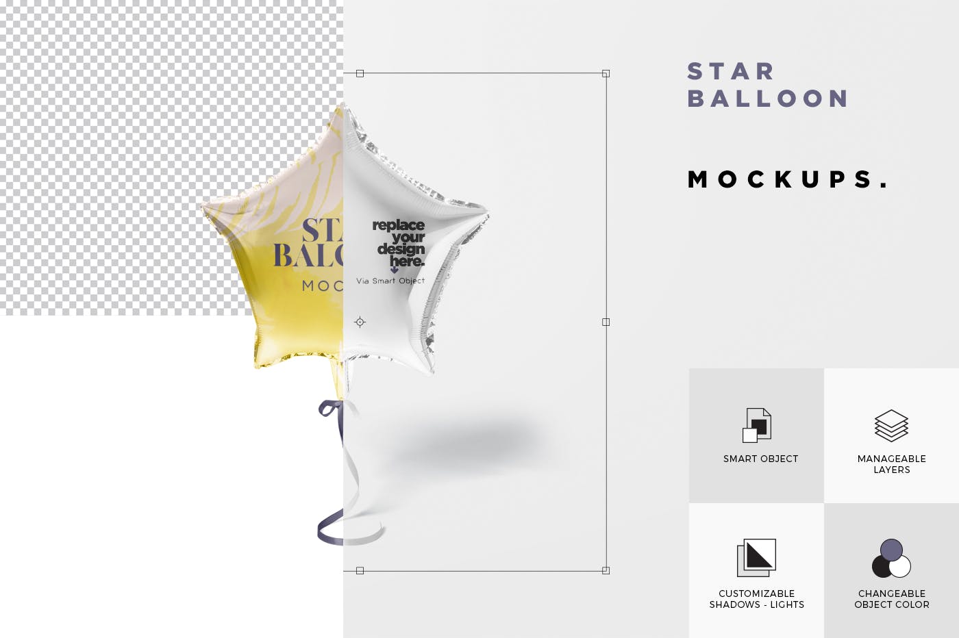 气球星星装饰物图案设计样机第一素材精选模板 Star Balloon Mockup插图(5)