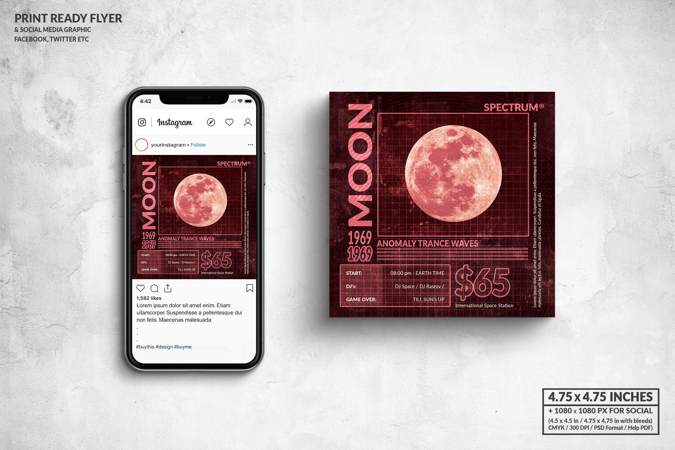 古典音乐会宣传单&社交广告设计模板 Moon Anomaly Music Square Flyer & Social Media插图