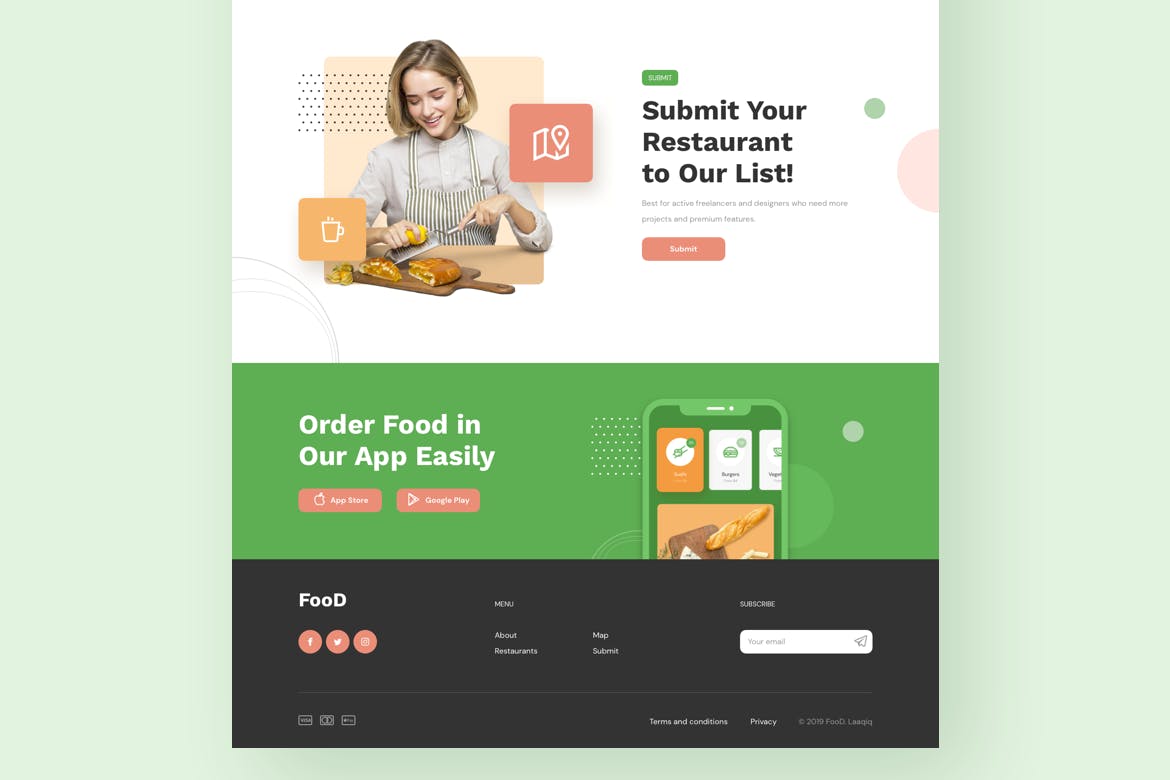 在线订餐/餐厅响应式网站设计蚂蚁素材精选模板 Food Delivery Restaurant Responsive Template插图(5)