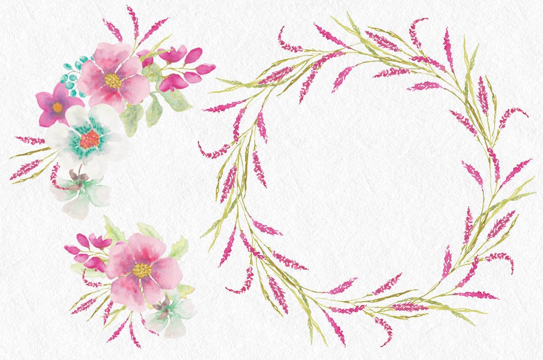 粉红维罗妮卡水彩花卉剪贴画套装 Pink Veronica Watercolor Clip Art Bundle插图2