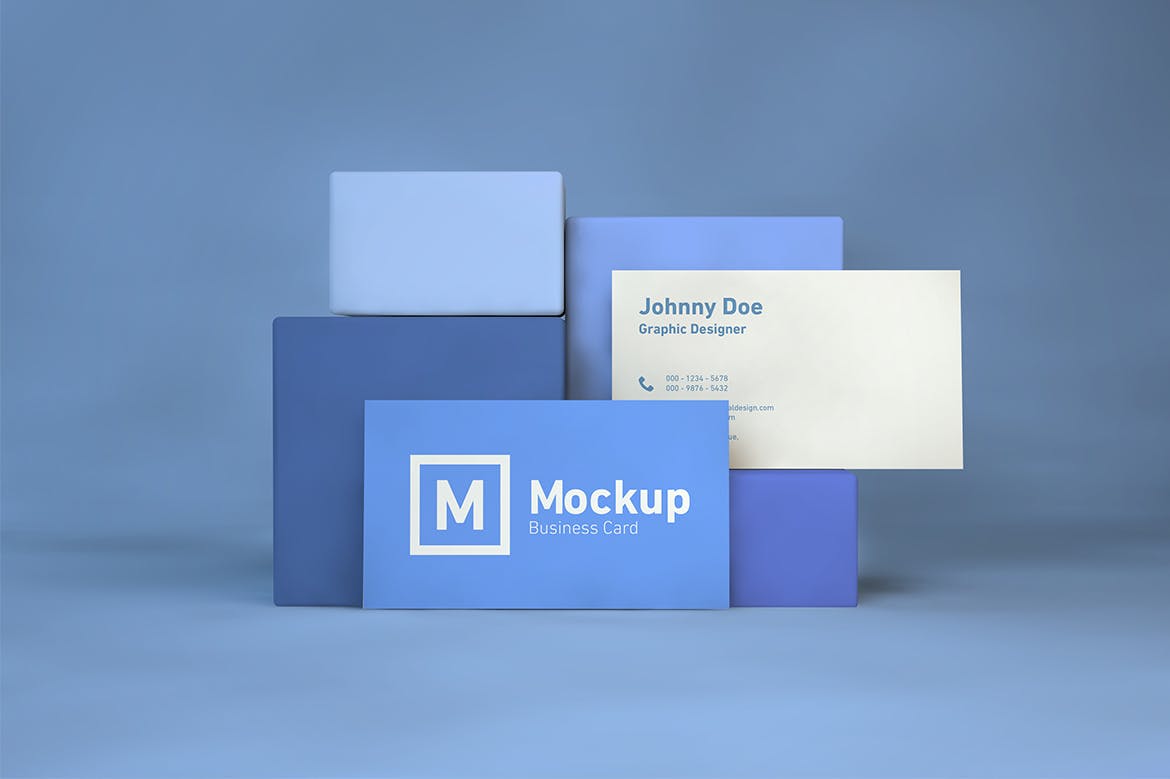 企业名片双面设计效果展示蚂蚁素材精选 Business Card On Blocks Mockup插图(1)