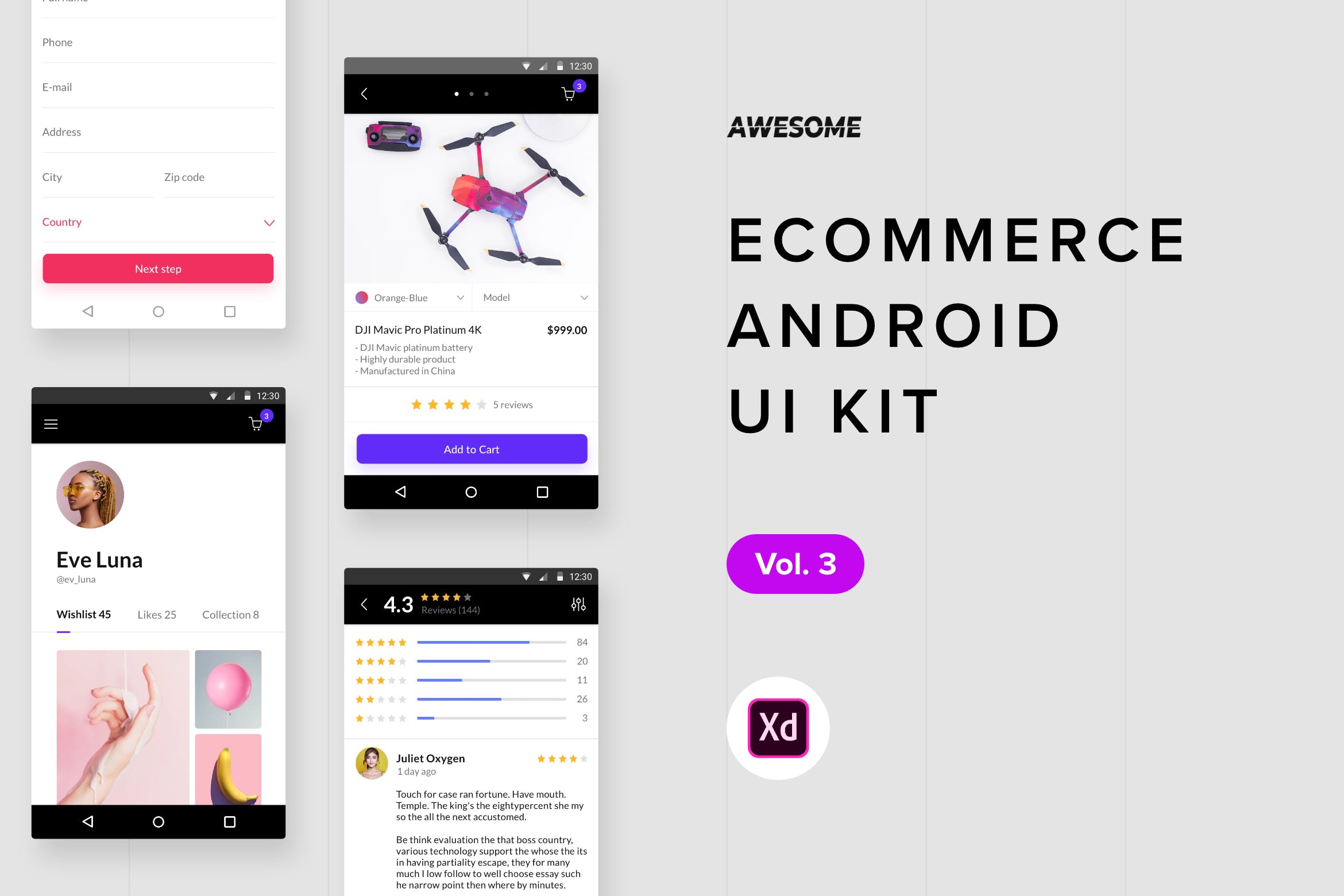 安卓手机电商平台APP应用UI设计v3[XD] Android UI Kit – Ecommerce Vol. 3 (Adobe XD)插图