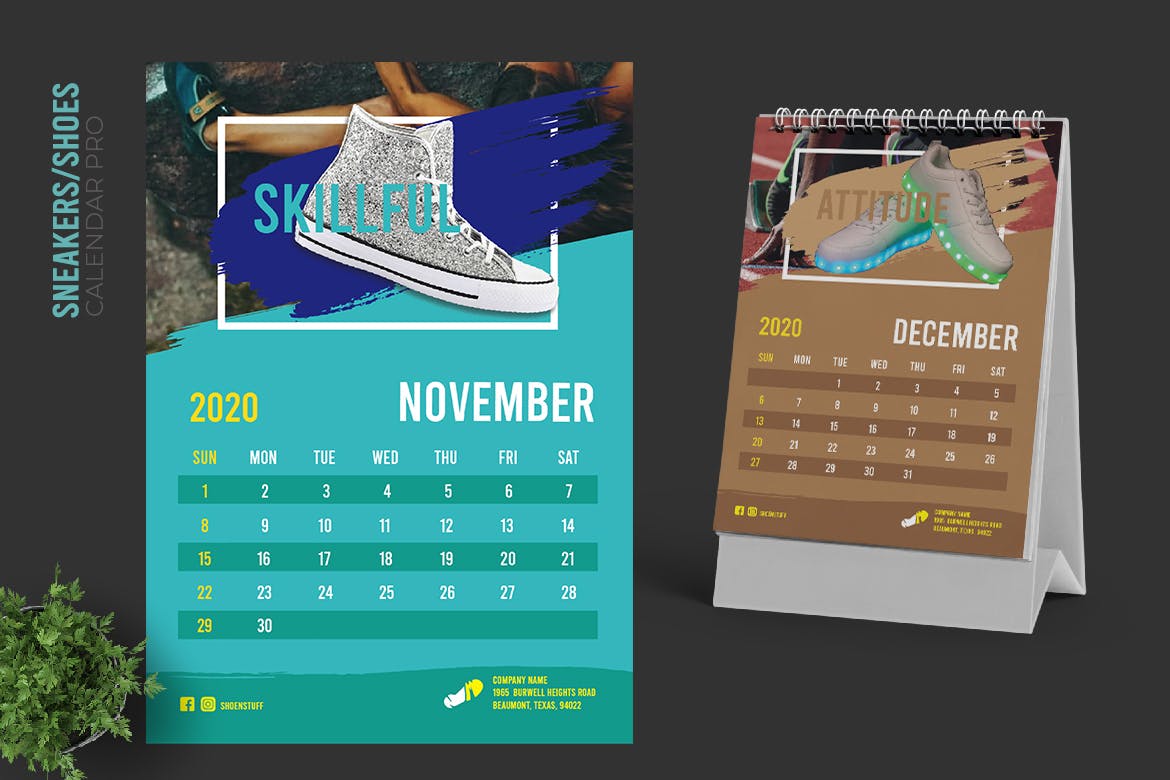 2020年运动品牌定制竖版活页台历设计模板 2020 Colorful Sneakers Sport Shoes Calendar Pro插图6