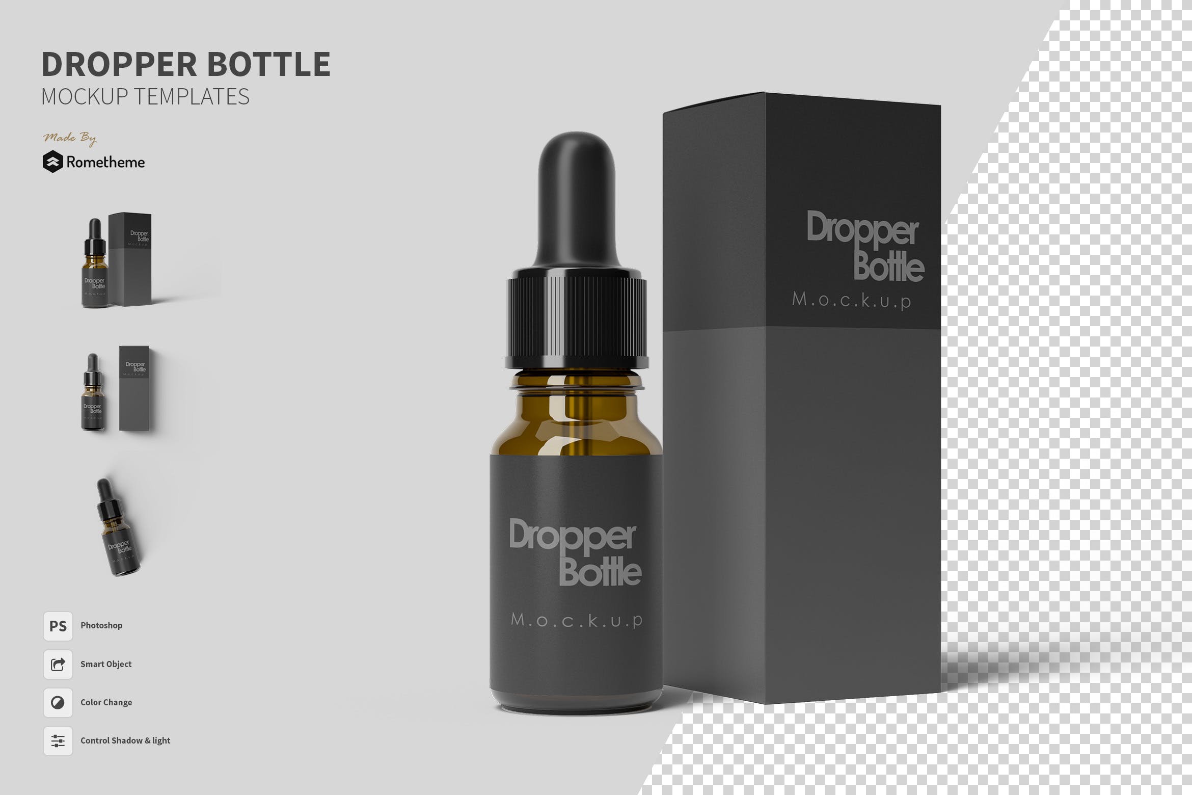 滴管瓶及外包装设计第一素材精选模板 Dropper Bottle – Mockup FH插图