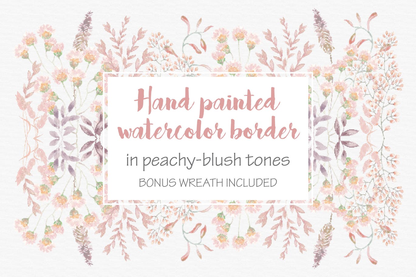 腮红&桃红色水彩手绘花朵/叶子图案第一素材精选PNG素材 Blush Pom Pom Floral Border插图