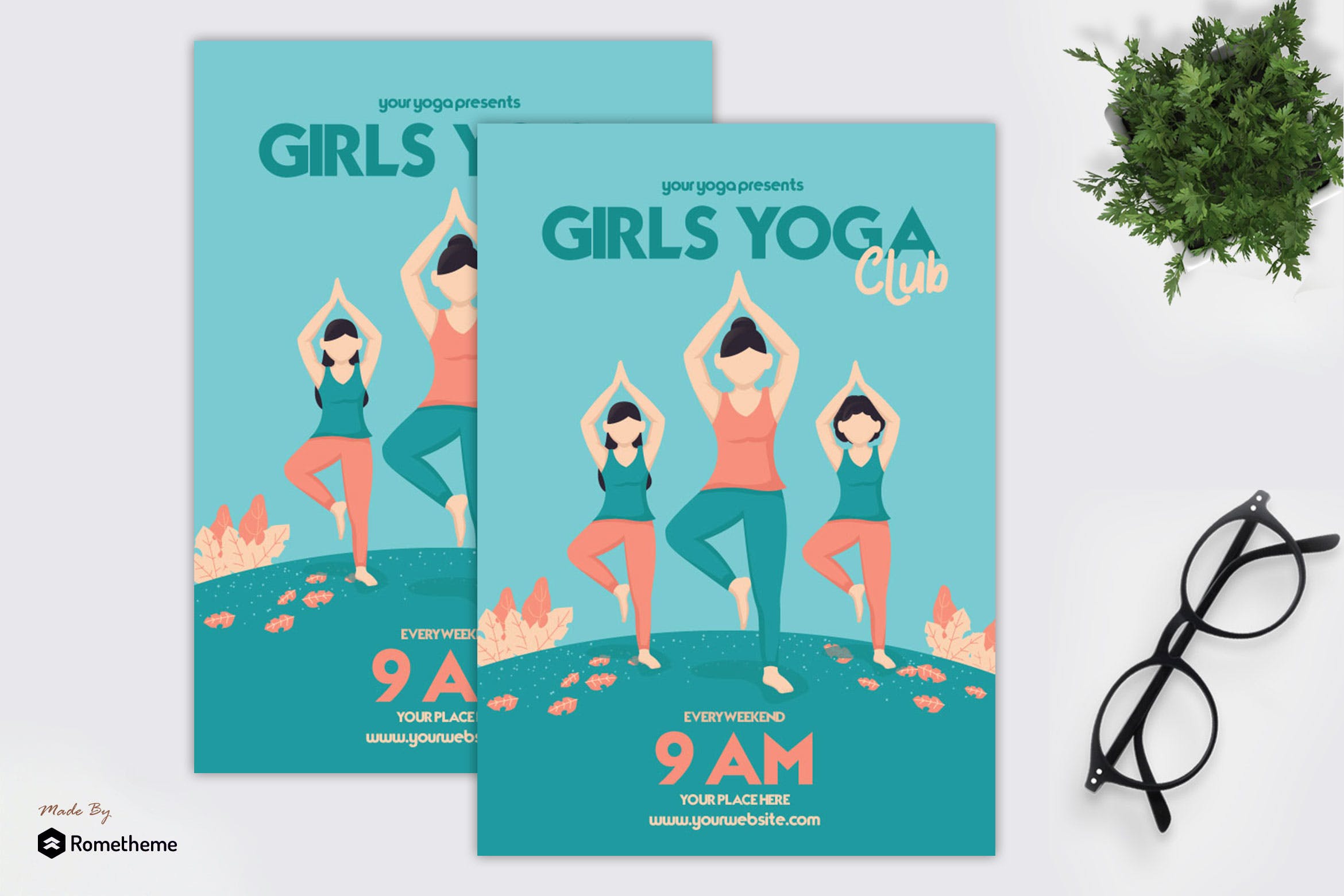 女神瑜伽俱乐部宣传单海报PSD素材蚂蚁素材精选模板 Girls Yoga Club – Flyer GR插图