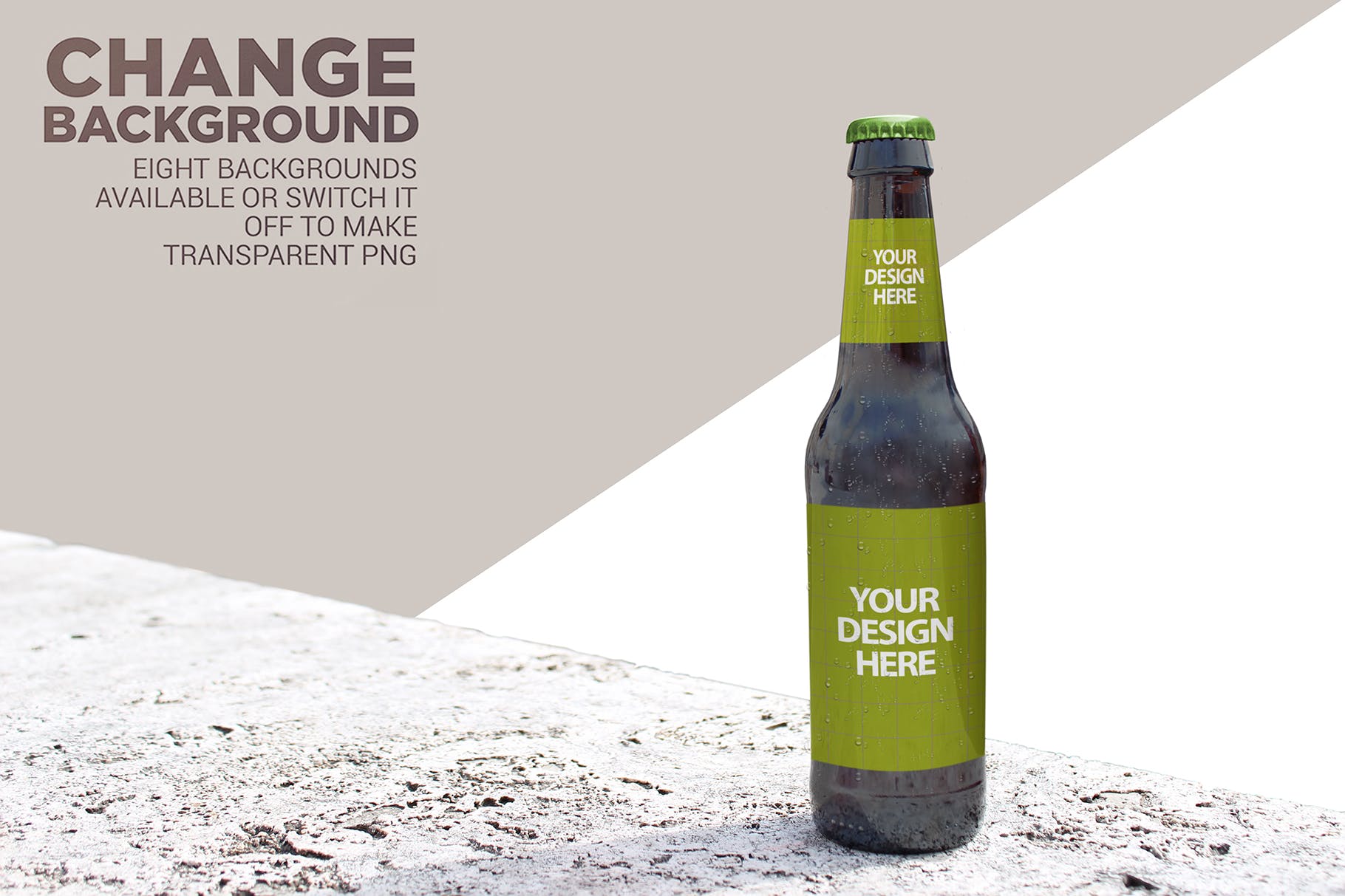 实景照片啤酒瓶外观设计第一素材精选模板 Backgrounds Beer Bottle Mockup插图(5)