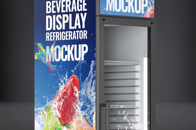 零售柜式冰箱外观广告设计效果图样机蚂蚁素材精选模板 Beverage Display Refrigerator Mock-Up插图(3)