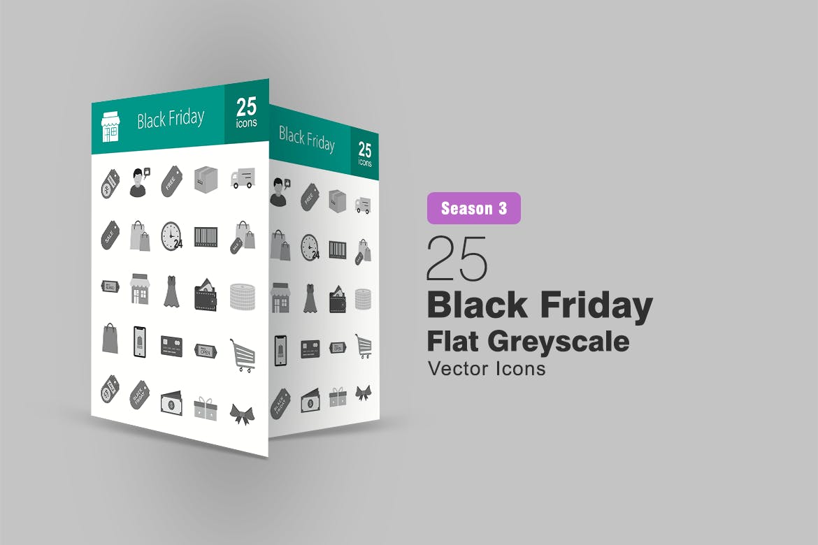 25枚黑色星期五主题矢量灰阶蚂蚁素材精选图标 25 Black Friday Flat Greyscale Icons插图