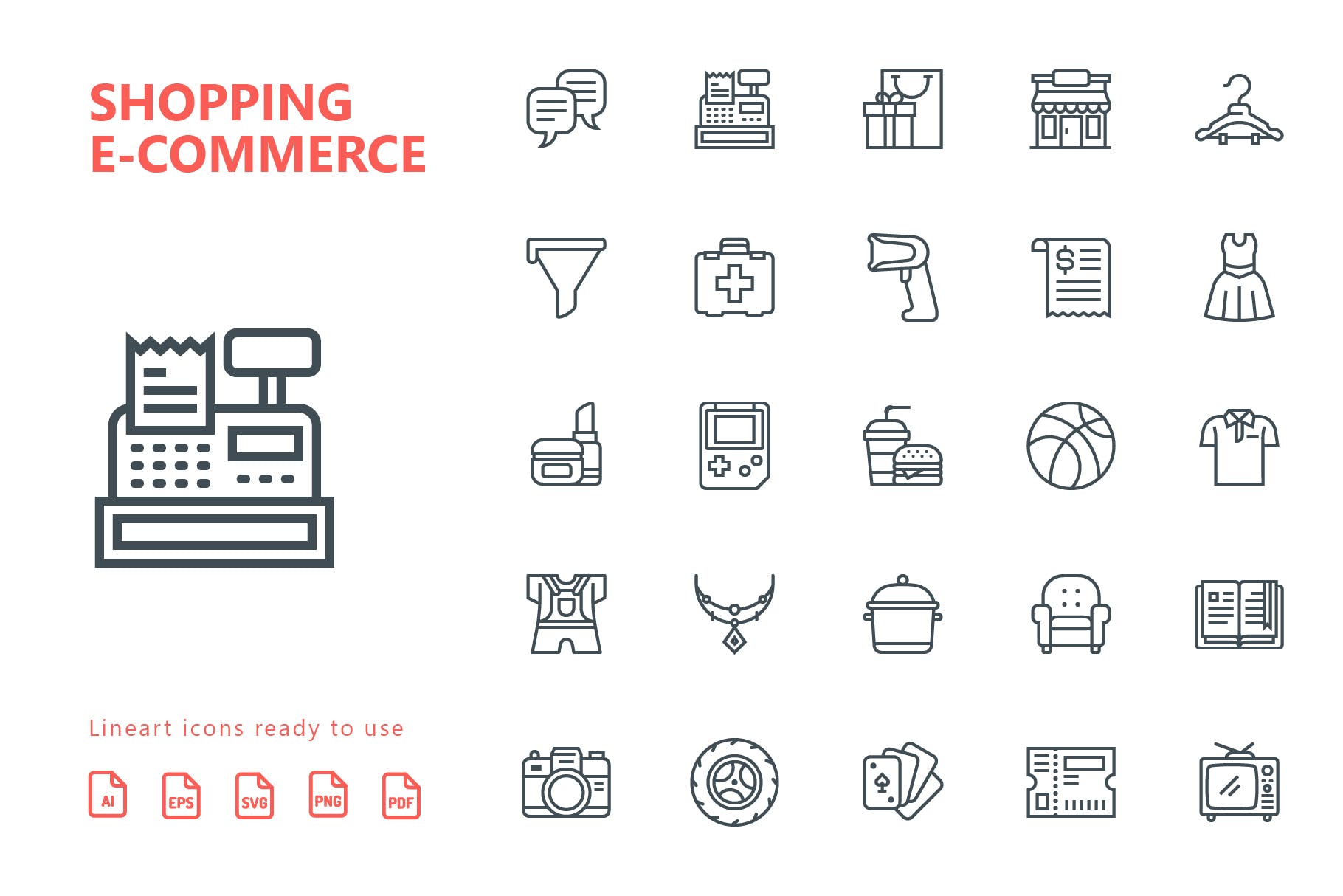 25枚网上购物电子商务矢量线性第一素材精选图标v2 Shopping E-Commerce Line Icons插图(1)