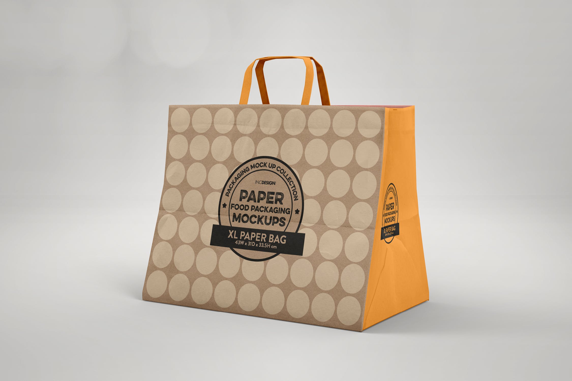 加大型购物纸袋设计图第一素材精选模板 XL Paper Bags with Flat Handles Mockup插图(2)