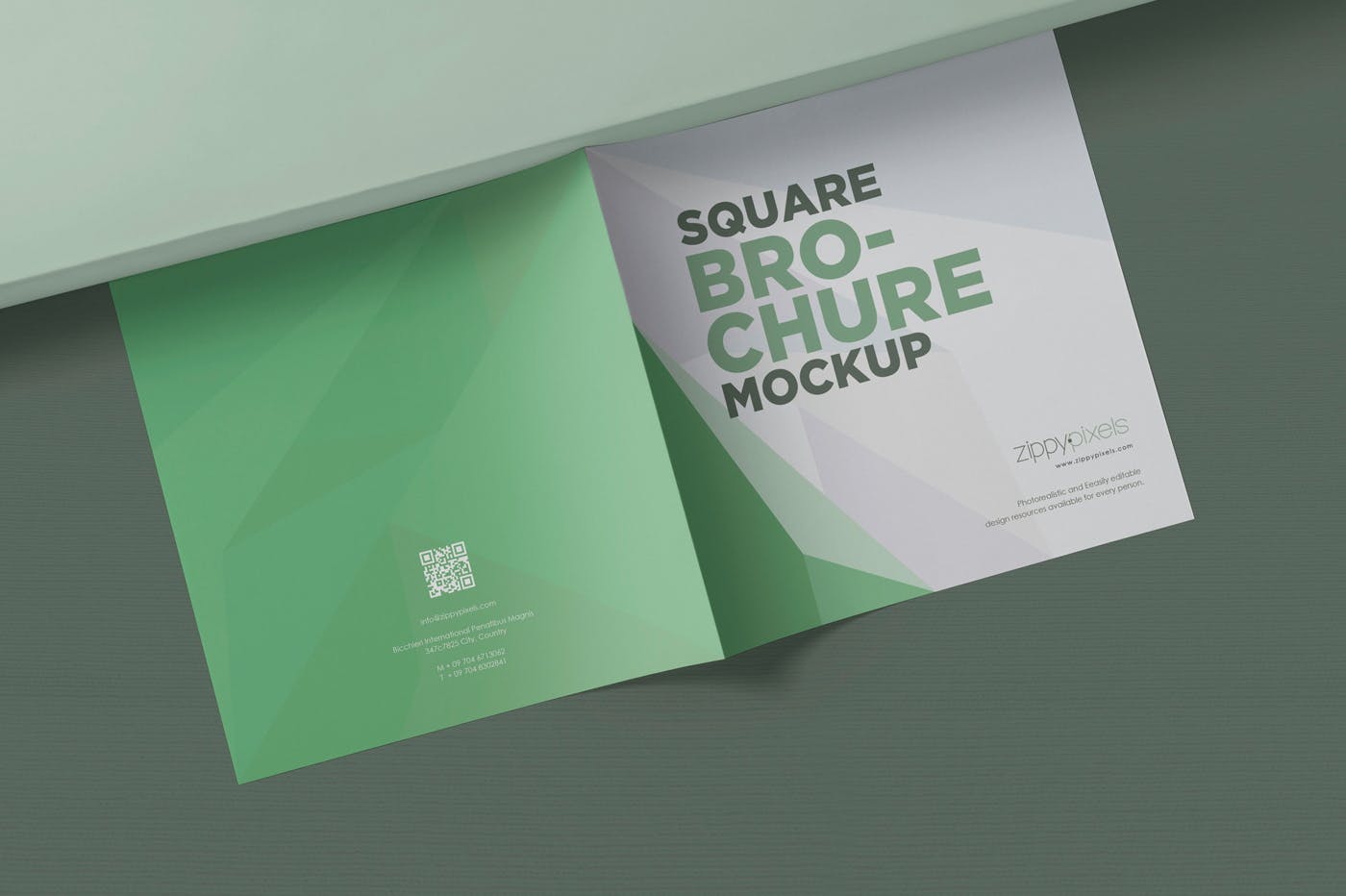 方形对折页宣传手册设计效果图样机蚂蚁素材精选 Square Bifold Brochure Mockups插图(1)