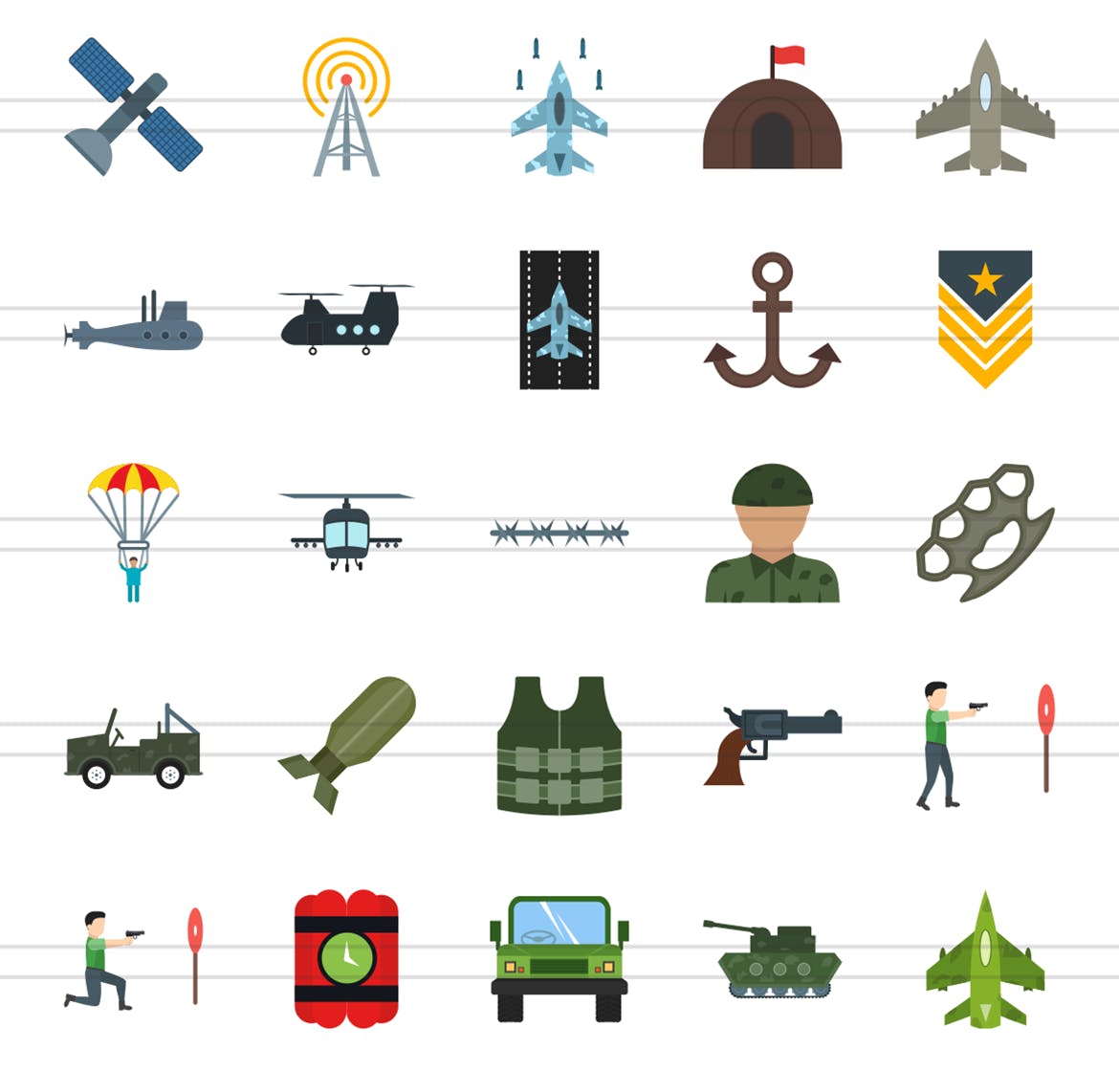 50枚军队装备主题扁平化多彩矢量大洋岛精选图标 II 50 Military Flat Multicolor Icons Season II插图2