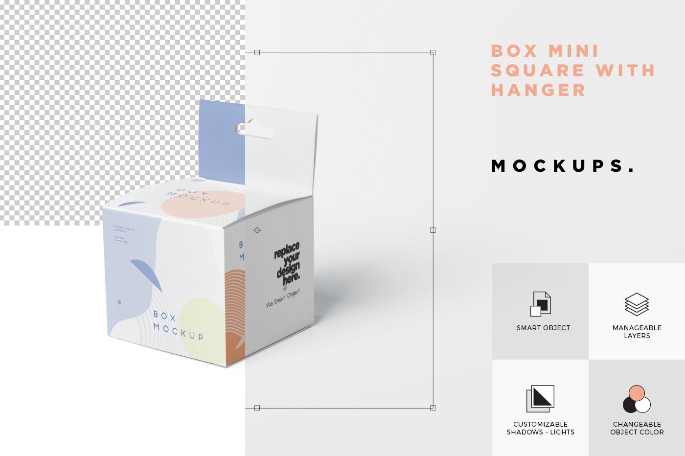 挂耳式迷你方形包装盒第一素材精选模板 Box Mockup Set – Mini Square with Hanger插图(6)