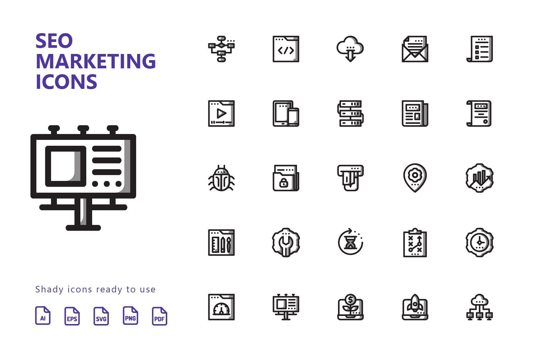 25枚SEO搜索引擎优化营销矢量阴影蚂蚁素材精选图标v1 SEO Marketing Shady Icons插图(1)