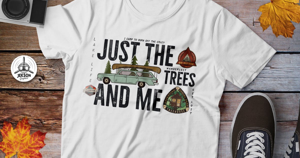 复古风格T恤营地＆森林徽章印花图案矢量插画第一素材精选 Vintage Camp Badge / Retro Forest Graphic T-Shirt插图