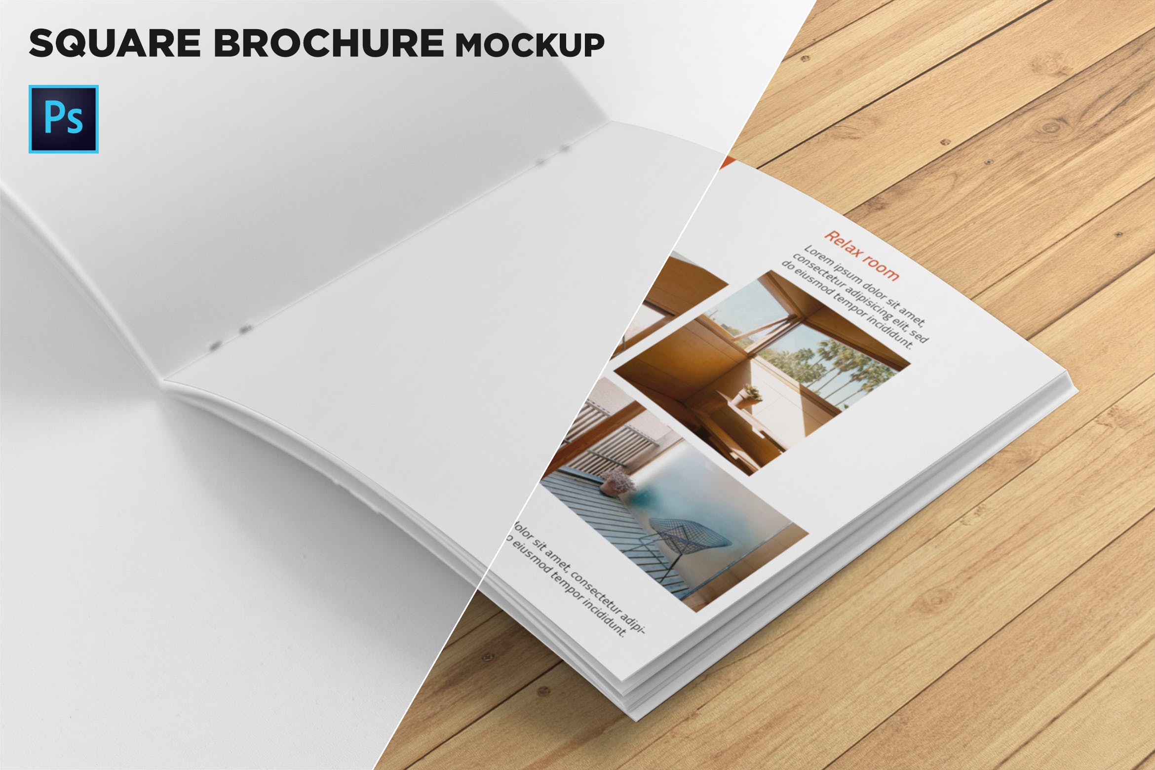 方形画册产品手册右页特写效果图样机蚂蚁素材精选 Square Brochure Mockup Closeup on Right Page插图