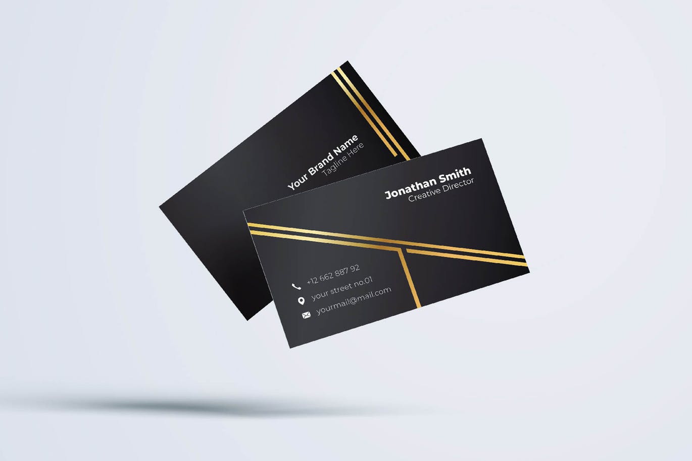 镶金线条酷黑背景企业大洋岛精选名片模板v8 Business Card Template.v8插图