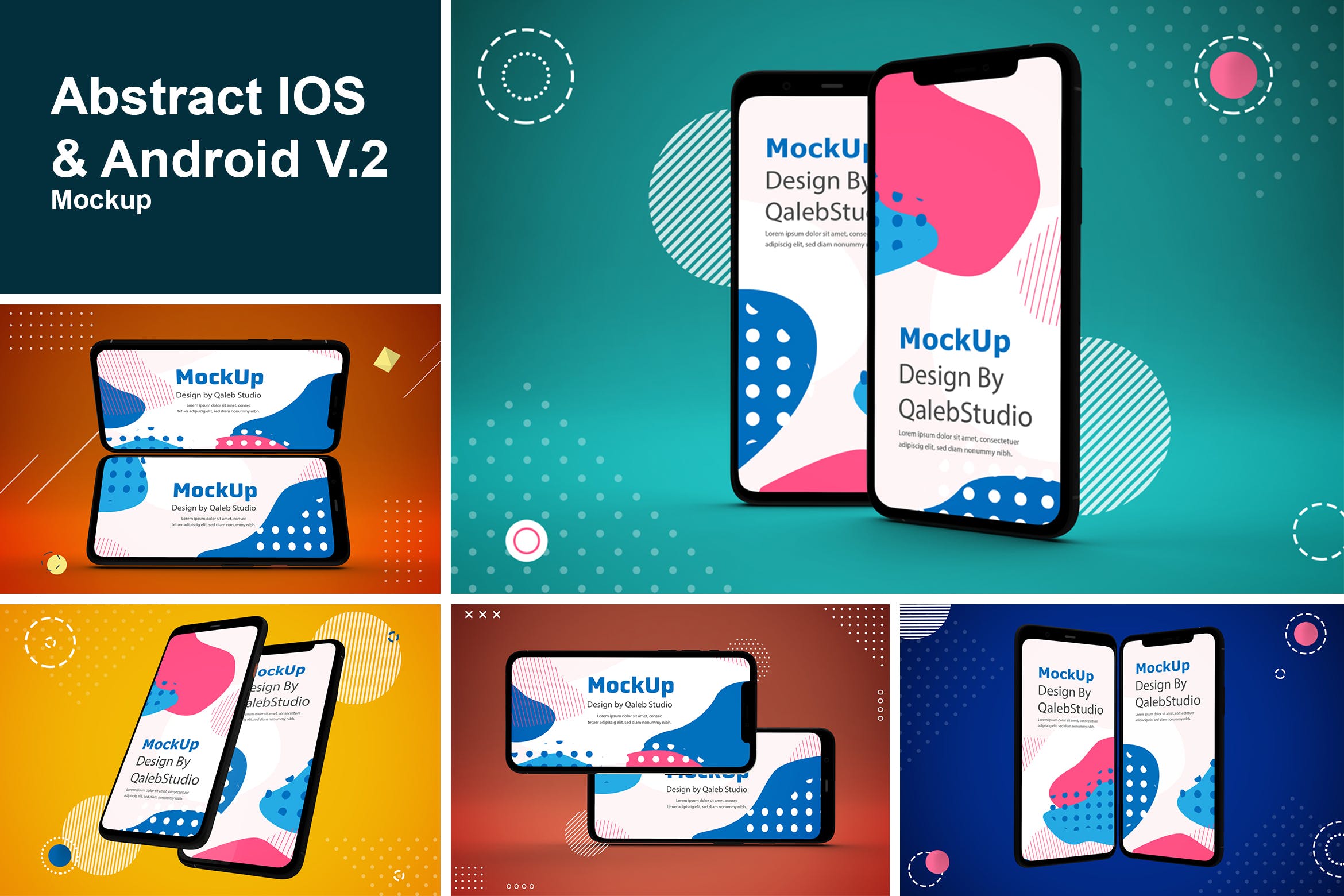 iOS&Android应用UI设计演示蚂蚁素材精选样机模板 Abstract IOS & Android Mockup V.2插图