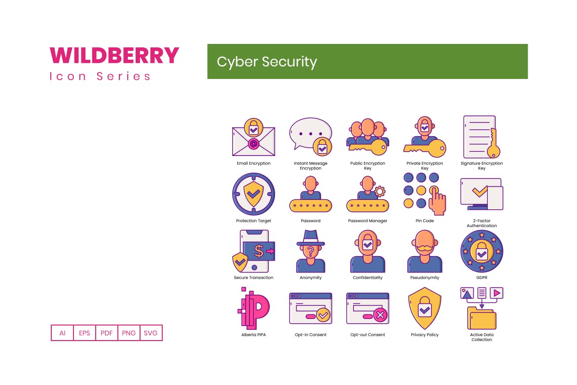 90枚网络和在线安全主题矢量第一素材精选图标 Cyber & Online Security Icons插图(1)