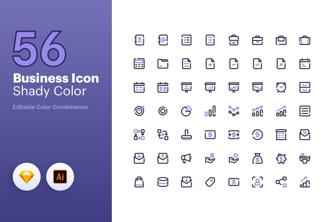 56枚商业主题彩色矢量线性第一素材精选图标素材包 Business Icon – Line Color插图(1)