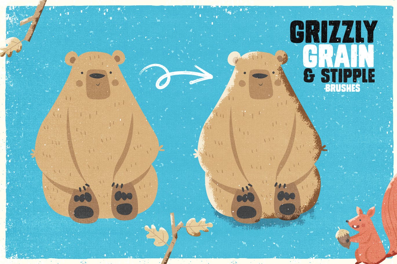 手绘设计师必备-流行的仿旧阴影效果点画创作PS笔刷第一素材精选 Grizzly Grain & Stipple Shader Brushes插图(1)