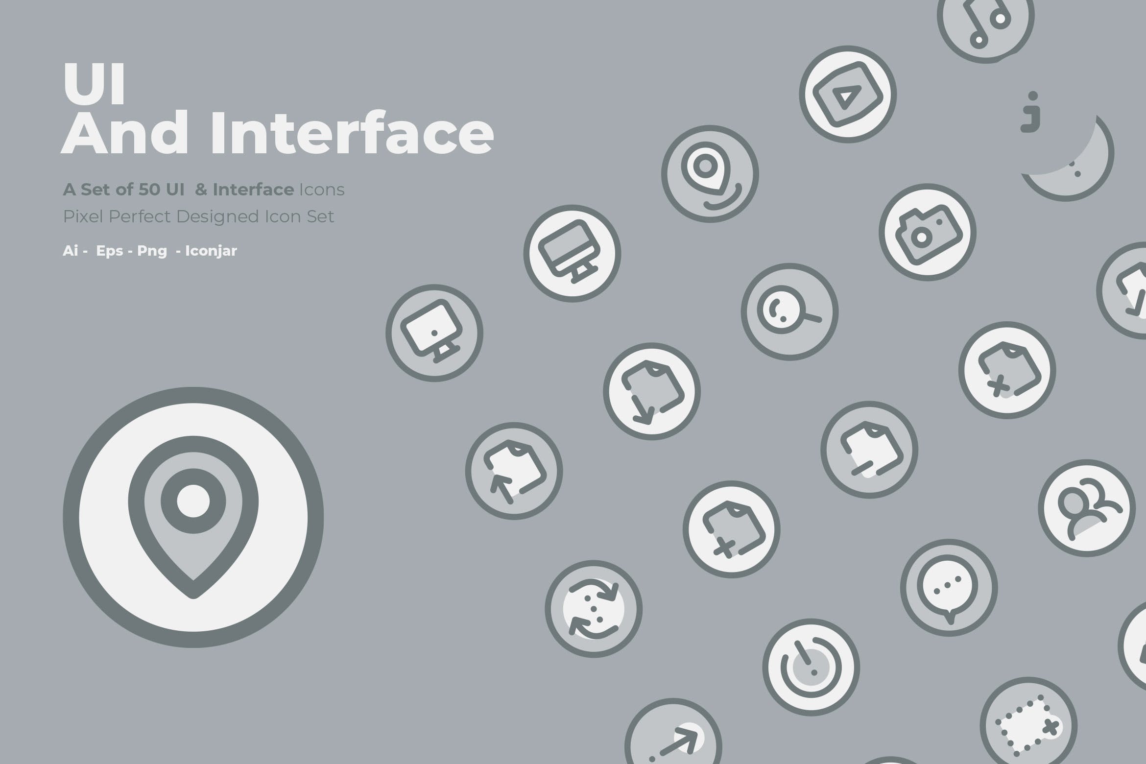 50枚UI用户界面主题双色调矢量第一素材精选图标 50 UI And Interface Icons  –  Two Tone Style插图