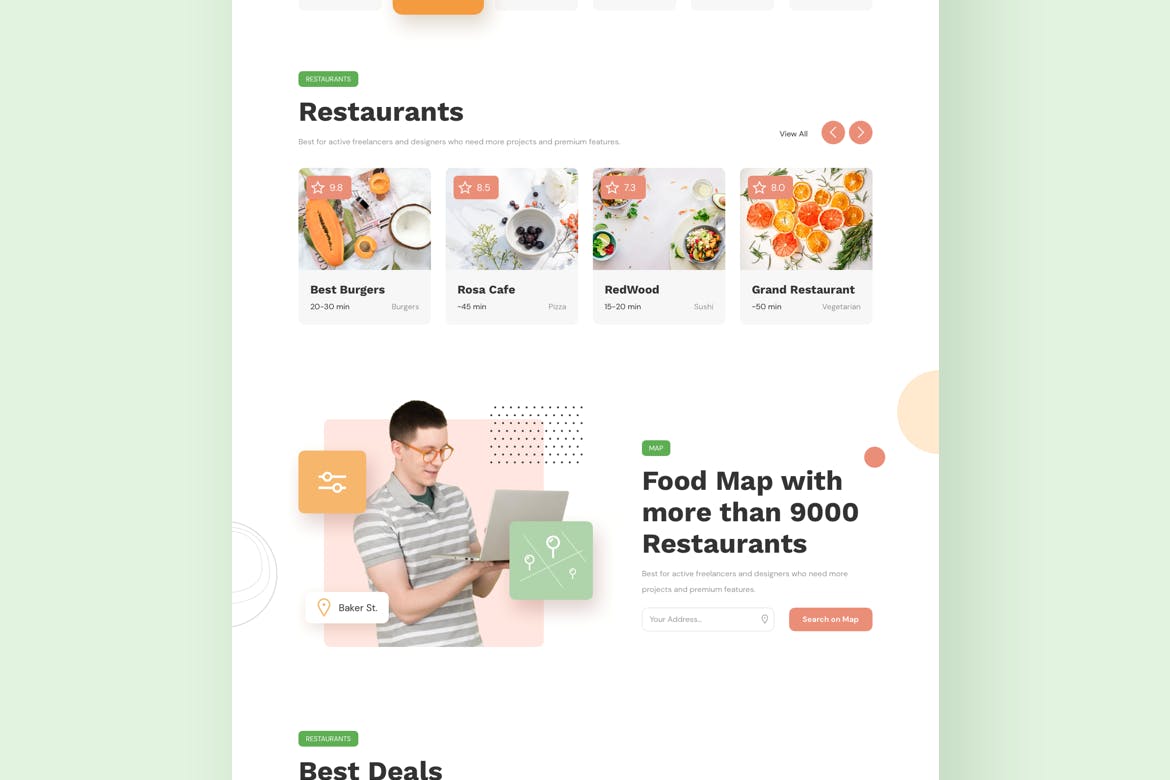 在线订餐/餐厅响应式网站设计蚂蚁素材精选模板 Food Delivery Restaurant Responsive Template插图(3)