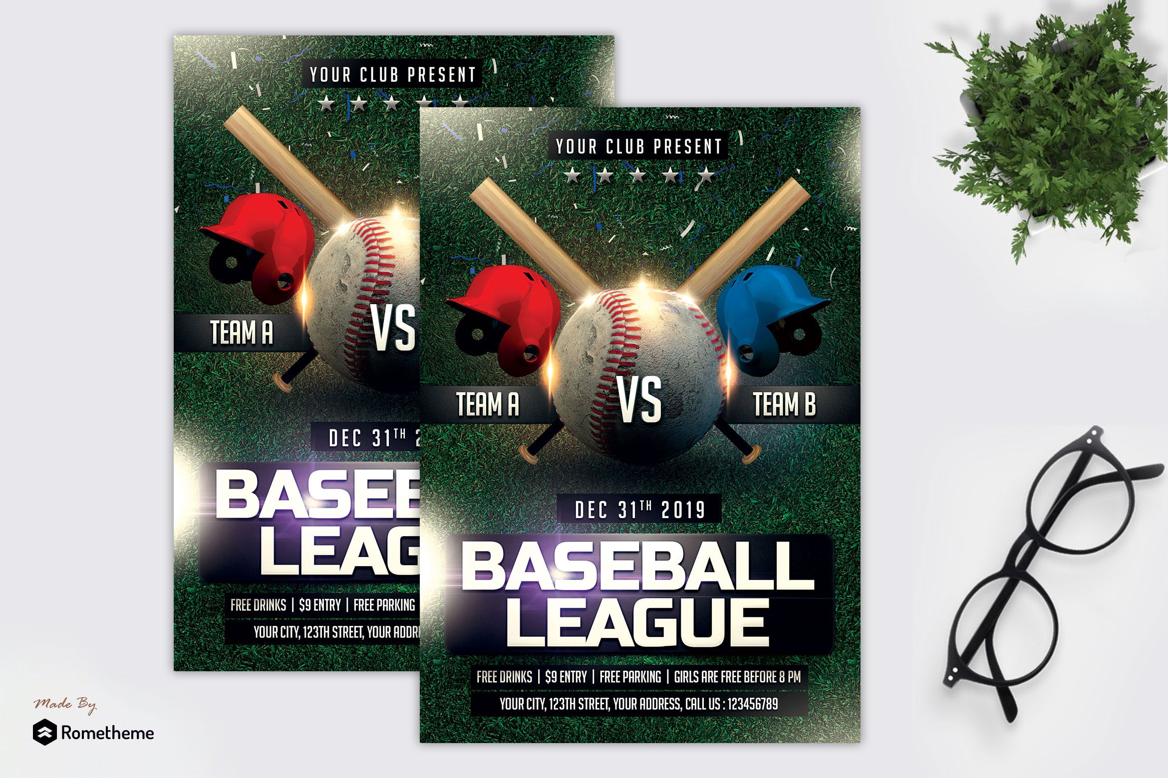 棒球赛事宣传单设计模板 BaseBall – Flyer MR插图