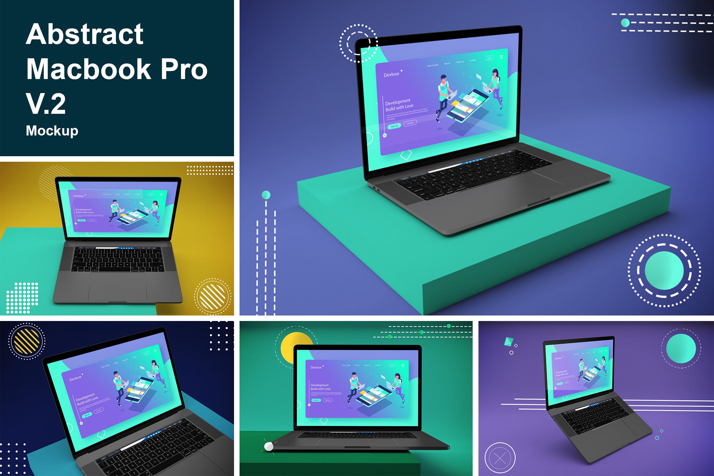 抽象背景Macbook Pro笔记本电脑第一素材精选样机模板v2 Abstract Macbook Pro Mockup V.2插图