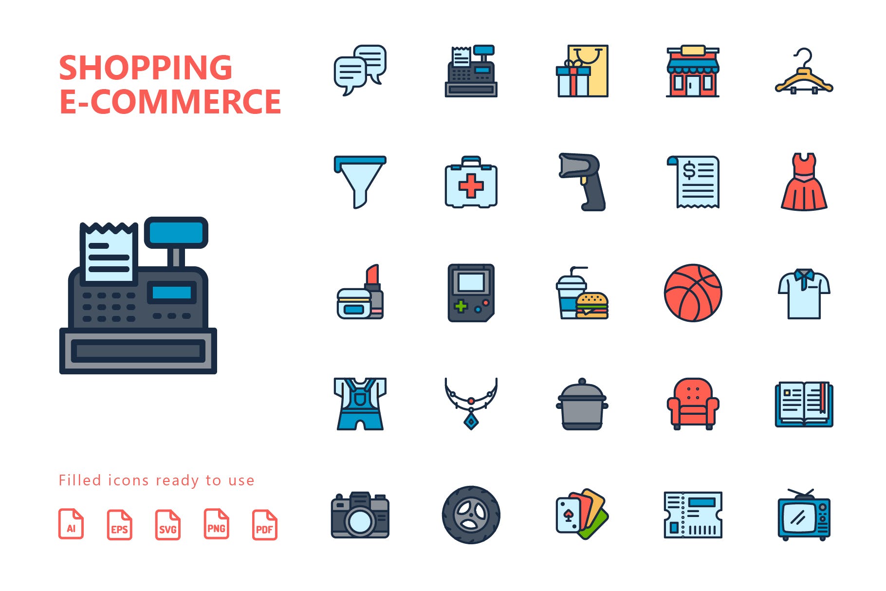 25枚网上购物电子商务矢量填充色蚂蚁素材精选图标v2 Shopping E-Commerce Filled Icons插图(1)