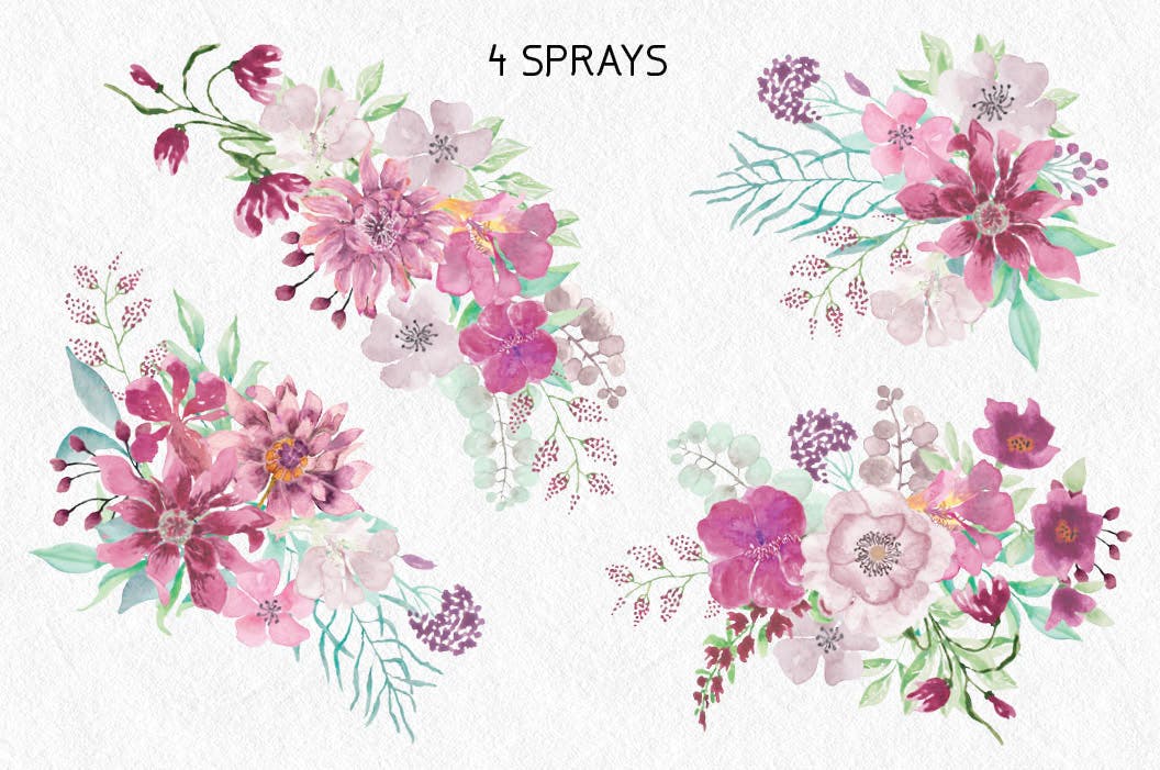 淡紫色水彩花卉设计第一素材精选PNG素材包 Shades of Mauve Watercolor Design Set插图(4)