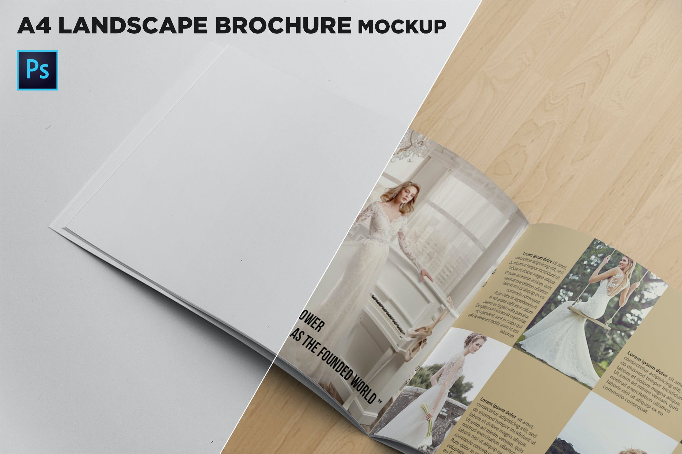 企业画册产品手册左侧特写样机第一素材精选 Landscape Brochure Mockup Left Closeup插图