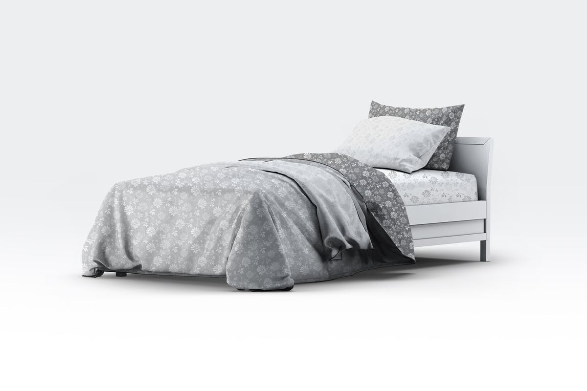 床上用品四件套印花图案设计展示样机蚂蚁素材精选模板 Single Bedding Mock-Up插图