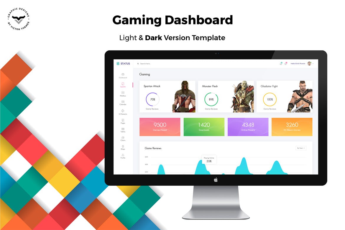 游戏网站平台后台管理界面UI设计第一素材精选模板 Gaming Admin Dashboard UI Kit插图(1)